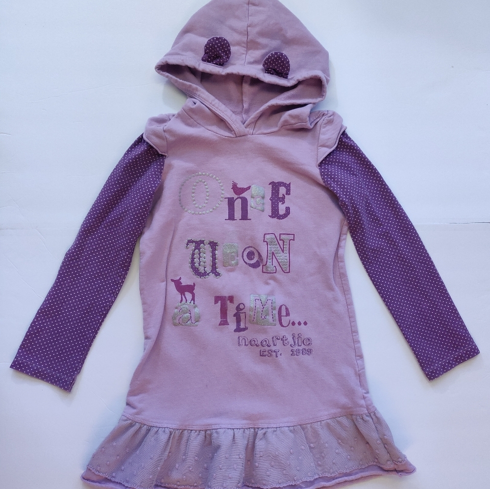 Naartjie Kids Light Purple Lilac Long Sleeve Ruffle Lace Hoodie Tunic Dress L 6